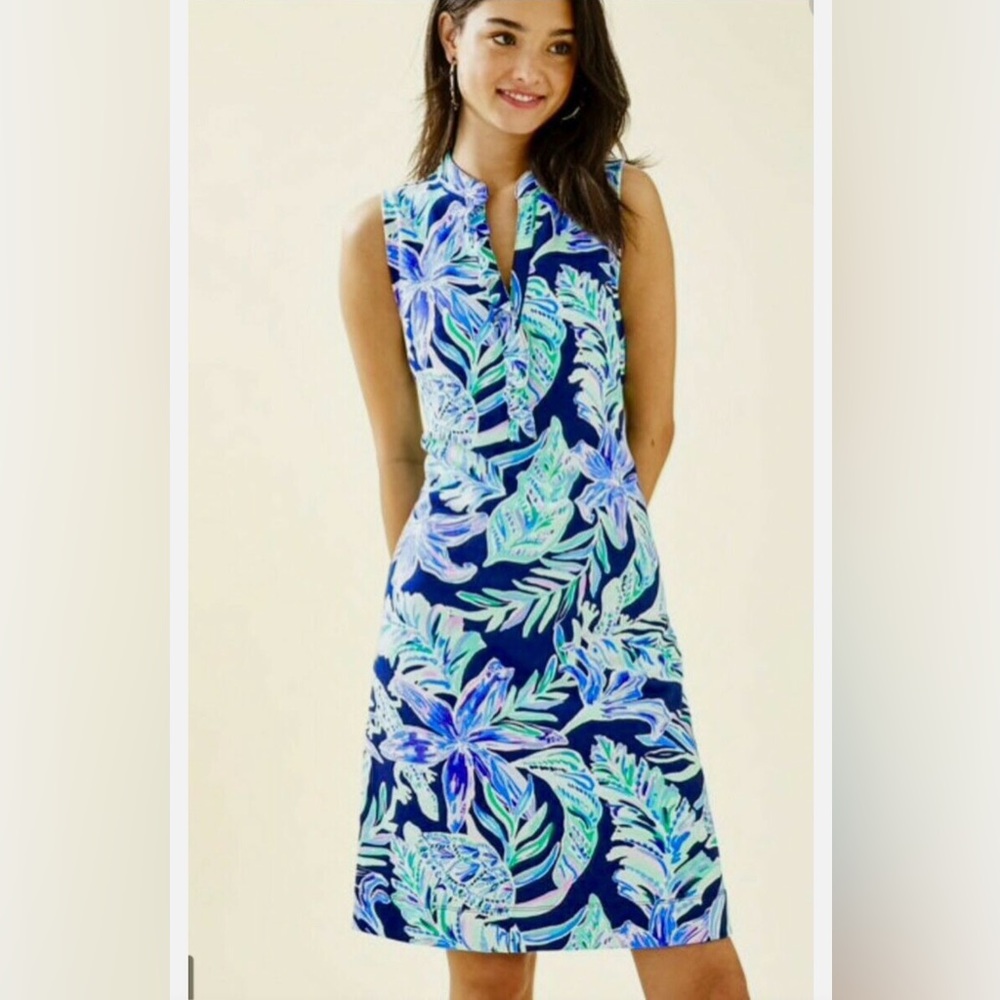 Lilly Pulitzer Tropical Print Dress in Blue and Green